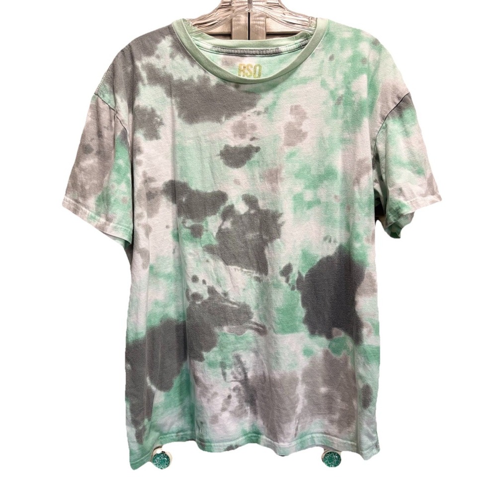 RSQ Use Tie Dye Green/Gray Short Sleeve T-shirt Size Large Soft Crew Neck